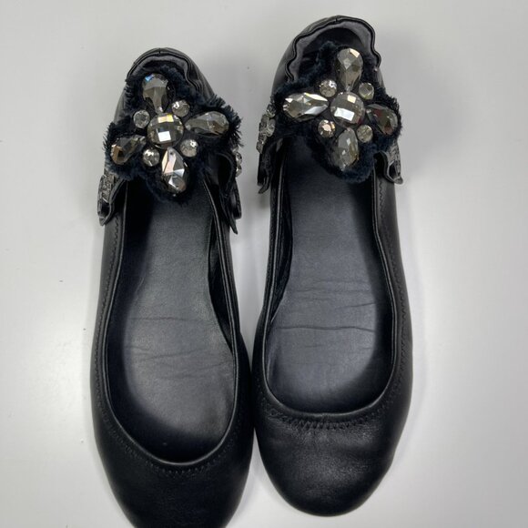 Tory Burch Minnie Embellished Black Nappa Leather Two Way Ballet Flats US Size 8 - Picture 4 of 13